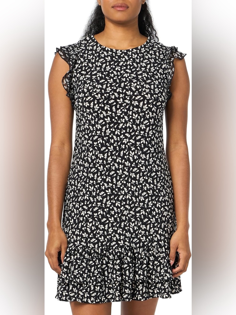 Tommy Hilfiger Black and White Floral Ruffle Sleeve Top